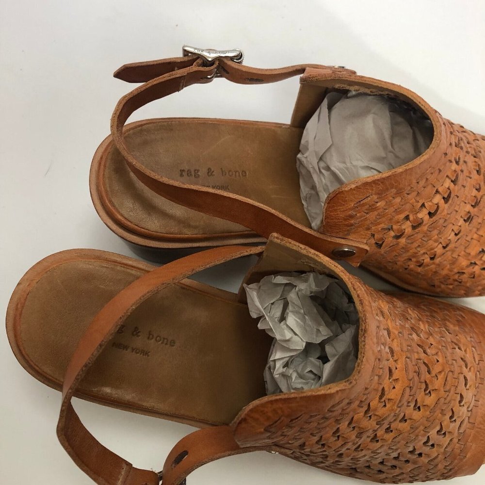 Rag & Bone Wyatt Ankle Strap Sandals Size 10 EU 40 Mid-Heel Woven Perforated - Picture 5 of 11